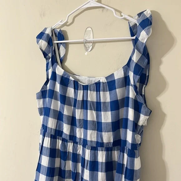 J.Crew Flutter-Sleeve Ruffle-Tiered Midi Dress Gingham Combo Blue White Size XL - Picture 7 of 14
